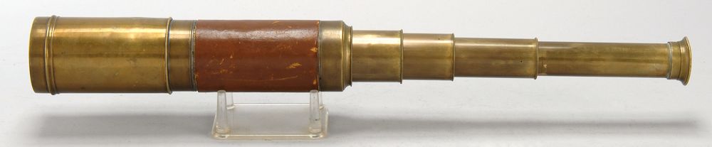 Appraisal: ANTIQUE BRASS THREE-DRAW TELESCOPE th CenturyWith leather-wrapped barrel Optics good