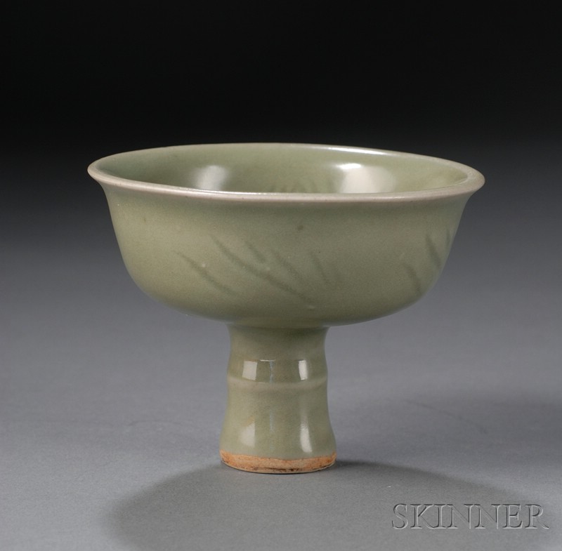 Appraisal: Stoneware Stem Cup China Ming period th century Lung Chuan