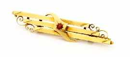 Appraisal: A ct gold triple bar brooch set with a red