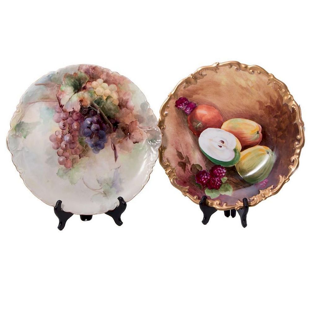 Appraisal: Two Large Limgoes Porcelain Charges with Hand Painted Fruit Two