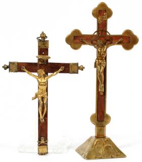 Appraisal: SPANISH BRASS WOOD CRUCIFIXES TWO SPANISH BRASS WOOD CRUCIFIXES TWO