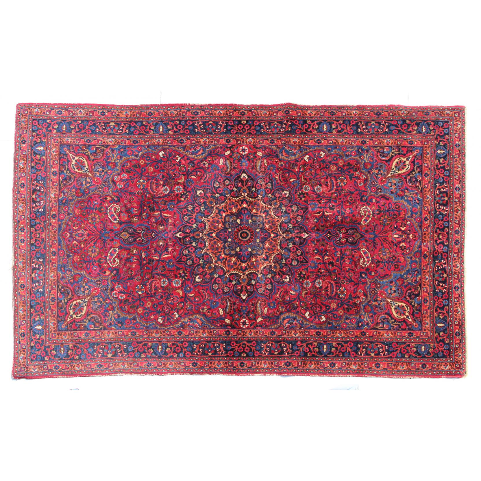 Appraisal: Semi-Antique Persian Meshed Area Rug circa with blue circular medallion