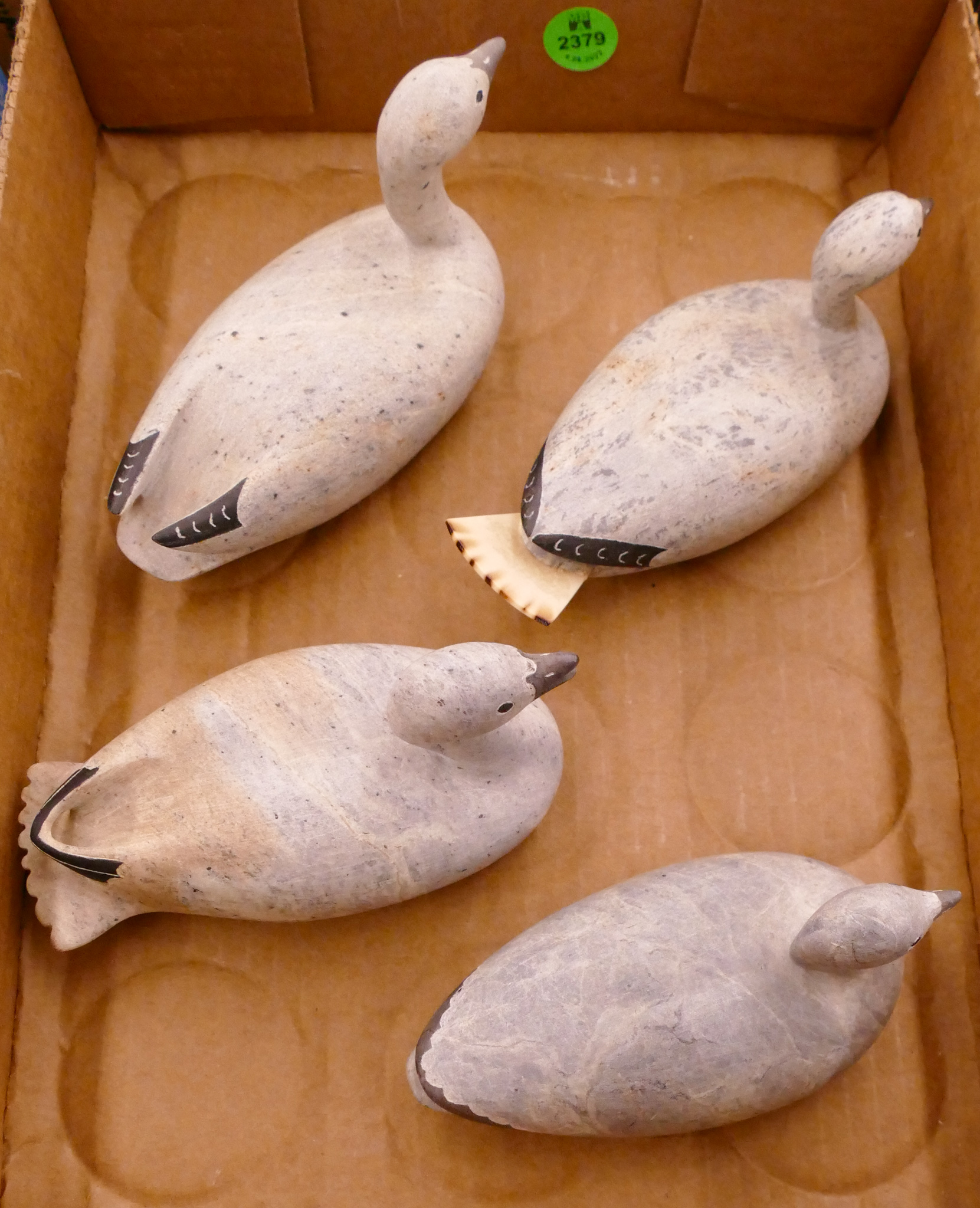 Appraisal: Box pc Glenn Tingook Carved Soapstone Bird Figures- largest ''