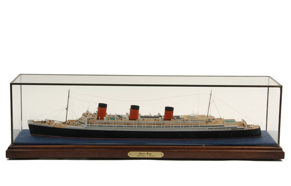 Appraisal: SMALL CASED SHIP MODEL - Queen Mary scale R Hughes