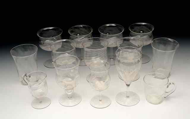 Appraisal: A set of six wine glasses four impressed points to