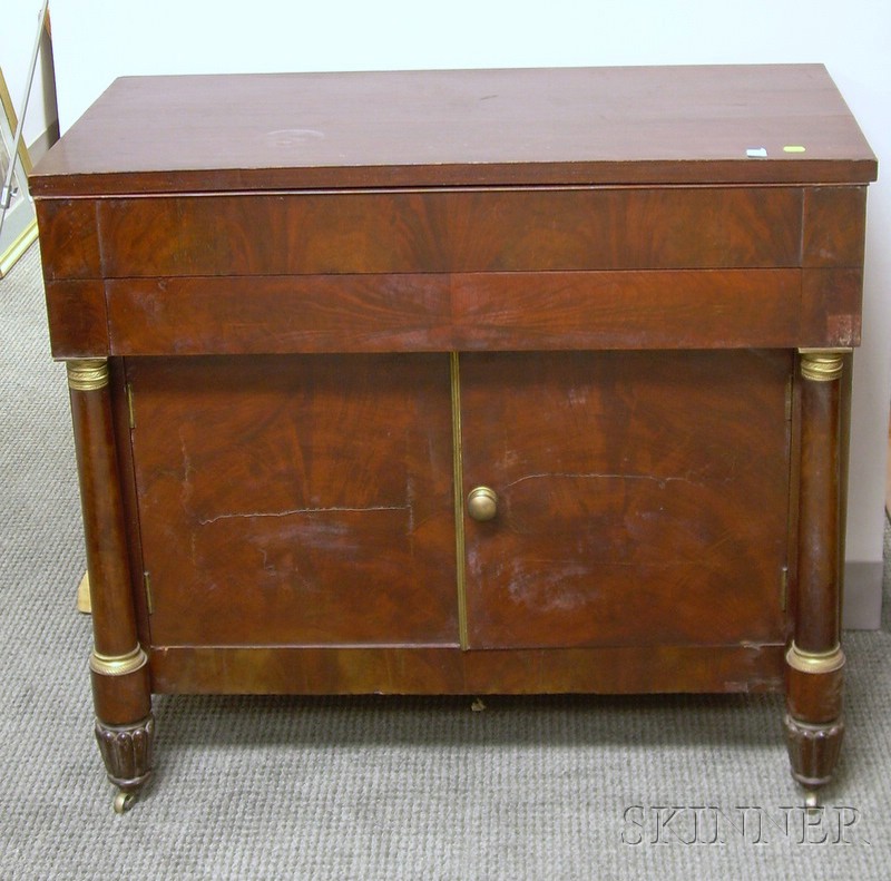 Appraisal: Classical Gilt-metal Mounted Mahogany Veneer Lift-top Cabinet wd in