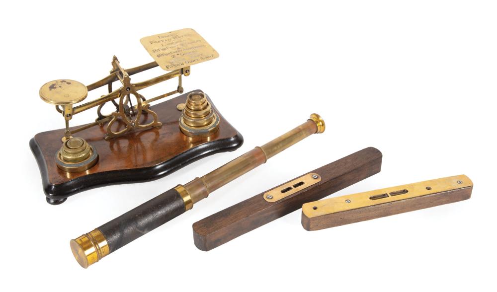 Appraisal: Collection of Brass and Hardwood Desk Items th c incl