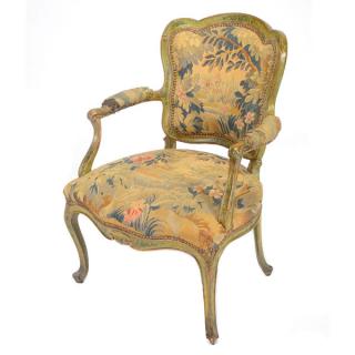 Appraisal: Venetian Rococo Paint Decorated Tapestry Upholstered Armchair Venetian Rococo Paint