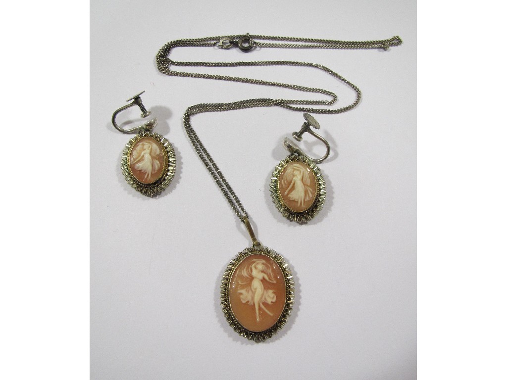 Appraisal: Italian silver mounted cameo pendant with matching earrings