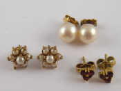 Appraisal: Three pairs of yellow metal tests gold stud earrings largest