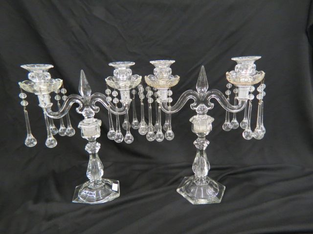 Appraisal: Pair of Crystal Candelabra double sconce convert to singles teardrop