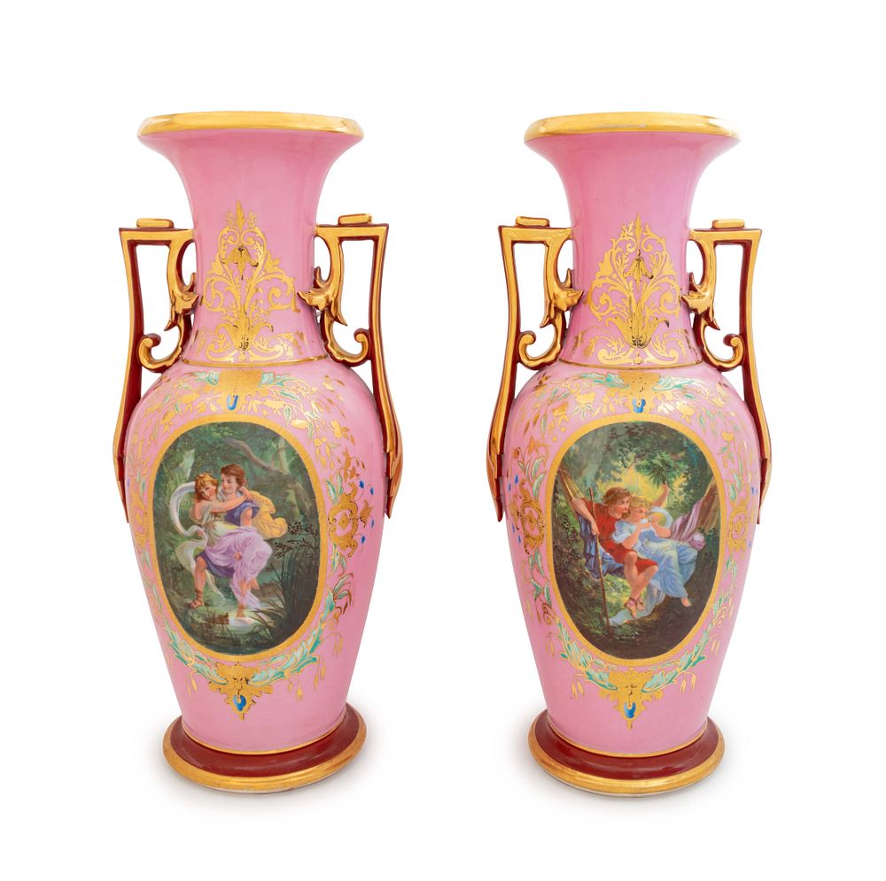 Appraisal: A Pair of Paris Porcelain Painted and Parcel Gilt Vases