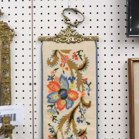 Appraisal: Needlepoint Bell Pull flowering vine on ivory x