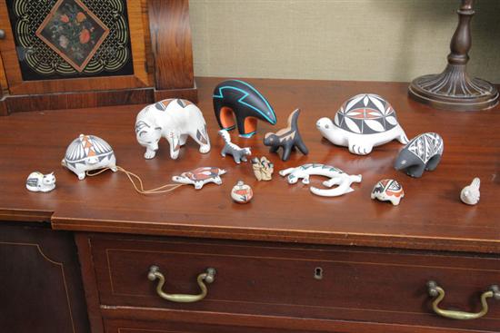 Appraisal: FOURTEEN PIECES OF CONTEMPORARY AMERICAN INDIAN POTTERY Animal lizard and