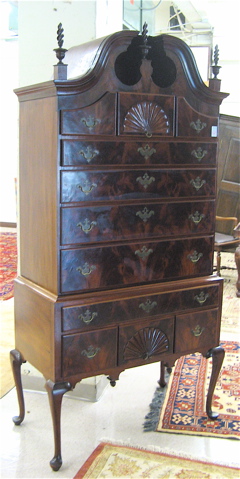 Appraisal: QUEEN ANNE REVIVAL HIGH CHEST ON STAND American early th