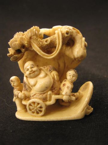 Appraisal: Carved Ivory Netsuke of Hotei god of happiness in a