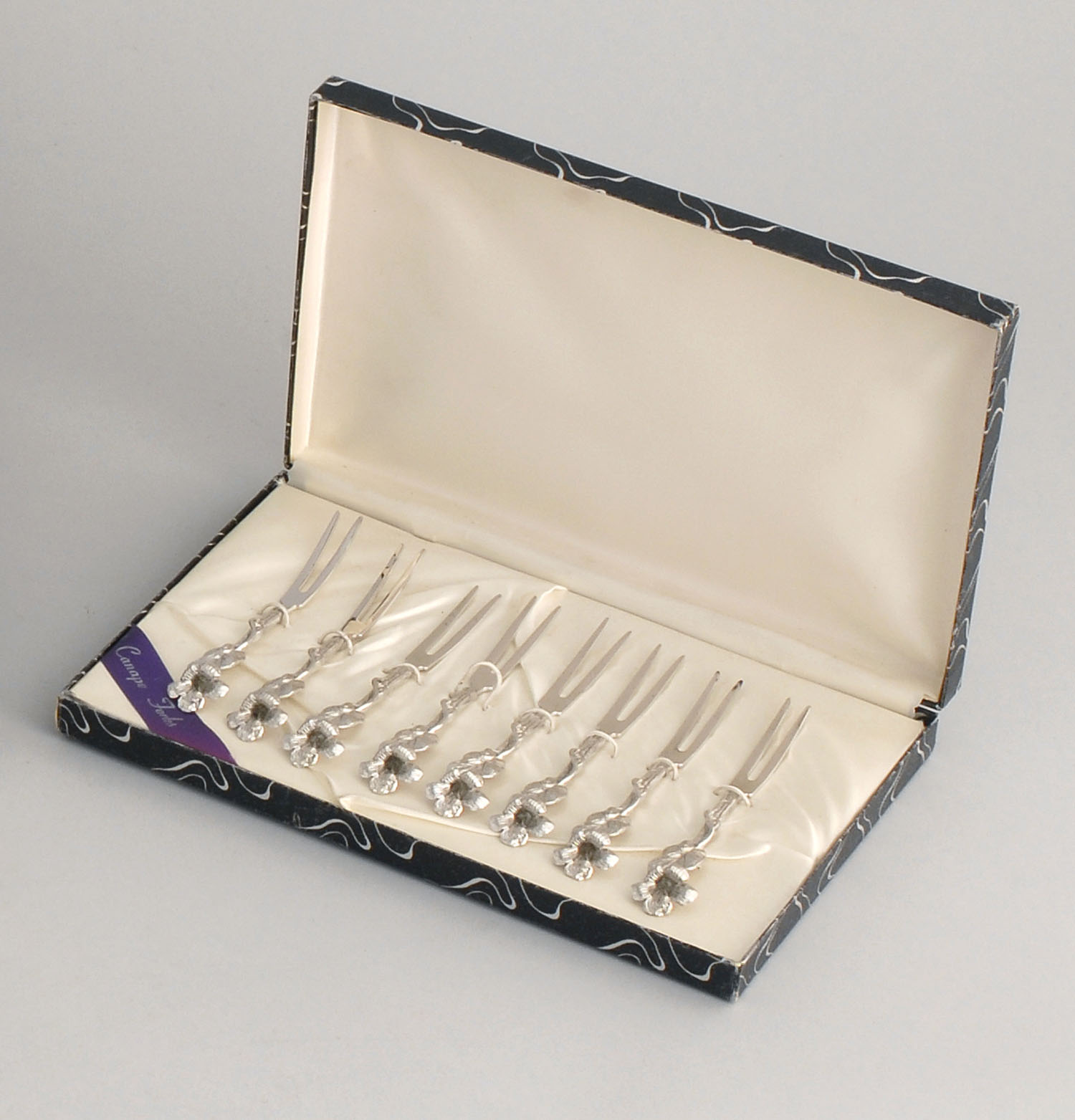 Appraisal: BOXED SET OF EIGHT STERLING SILVER CANAP FORKS BY TOWLE