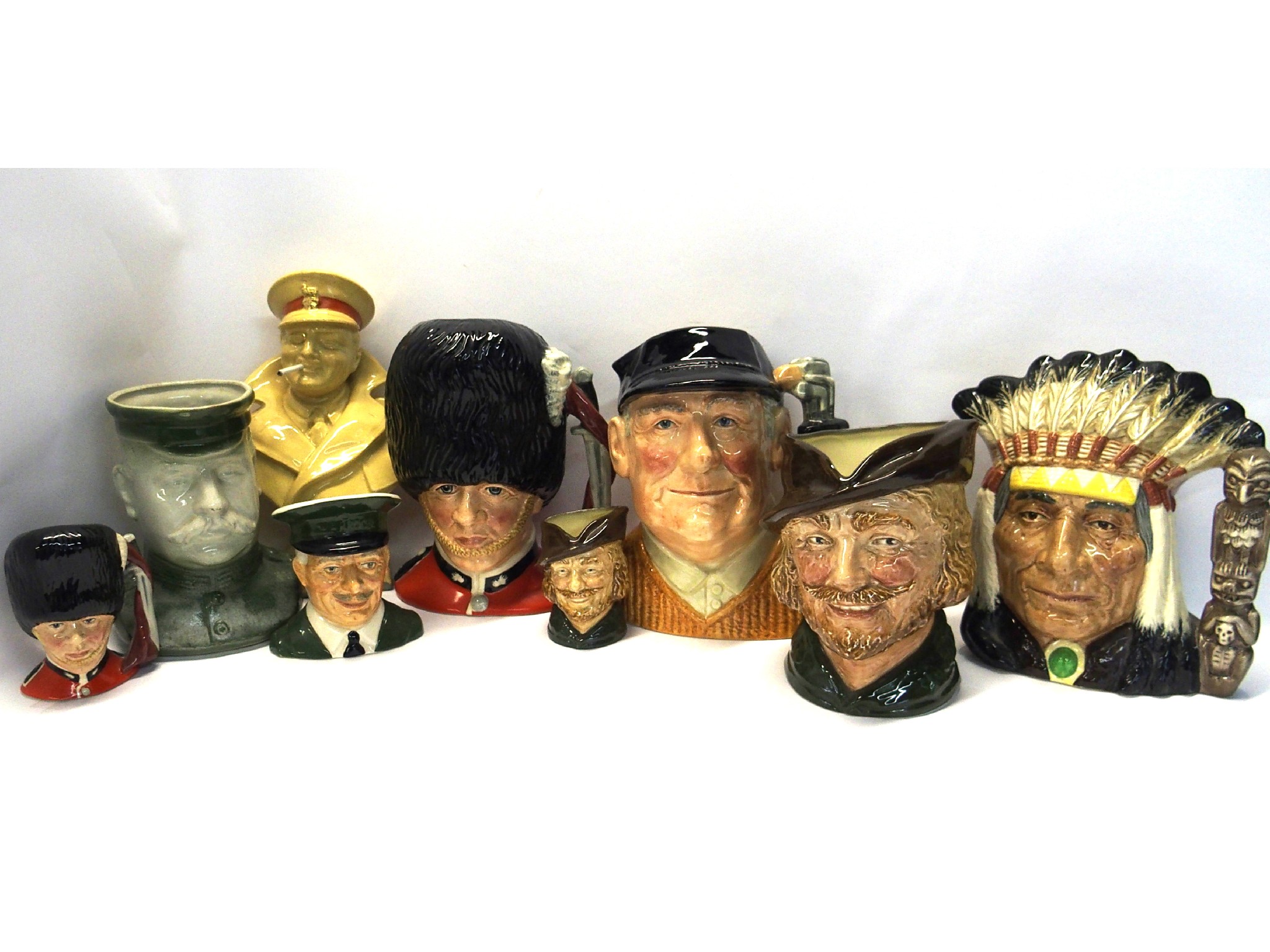 Appraisal: Six Royal Doulton character jugs including small and large Guardsman