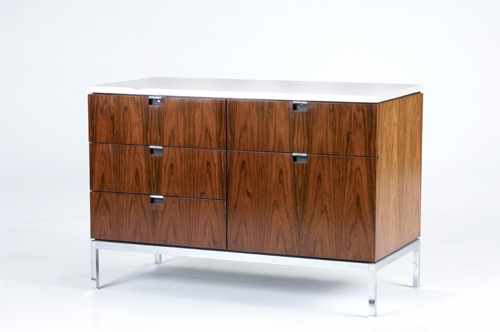 Appraisal: FLORENCE KNOLL KNOLL Rosewood five-drawer credenza with marble top and