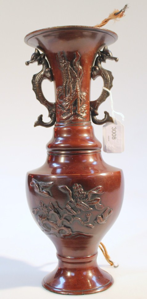 Appraisal: A thC Japanese Meiji period bronze vase with a cylindrical