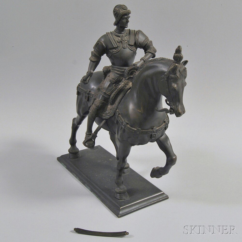 Appraisal: Bronze Sculpture of a Knight on Horseback th century unsigned