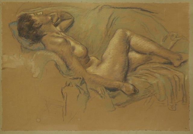 Appraisal: SPILLAR Karl Pastel and Charcoal on Paper Reclining Nude Initialed