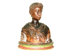 Appraisal: An Italian wax portrait bust depicting a Roman wearing armour