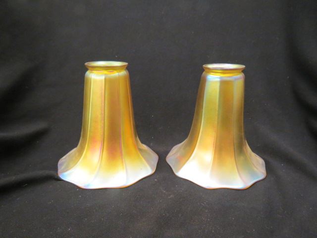 Appraisal: Pair of Steuben Art Glass Shades golden aurene lily form