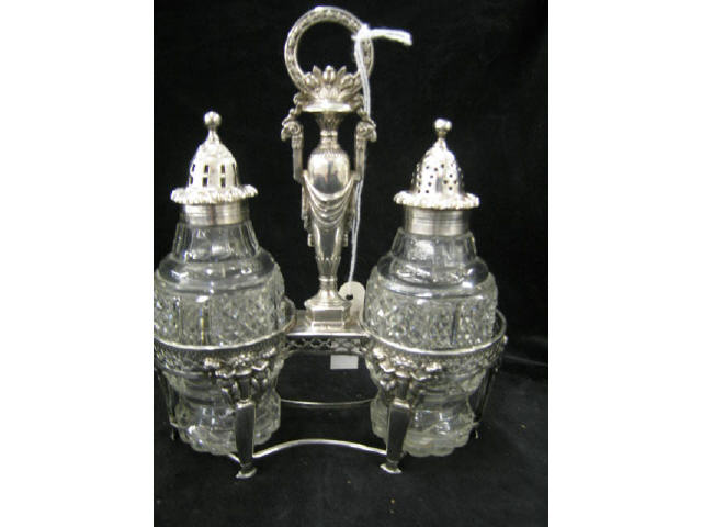 Appraisal: th Century Dutch Sterling Castor Set with diamond cut crystal