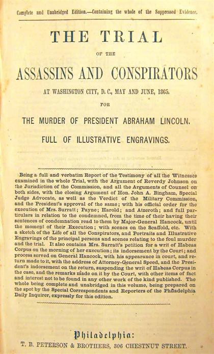 Appraisal: vol Lincoln Assassination Leading Criminal Cases - binding title Various