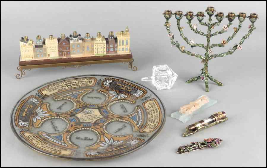 Appraisal: COLLECTION OF JUDAICA Comprising a Jay Strongwater menorah a Jay