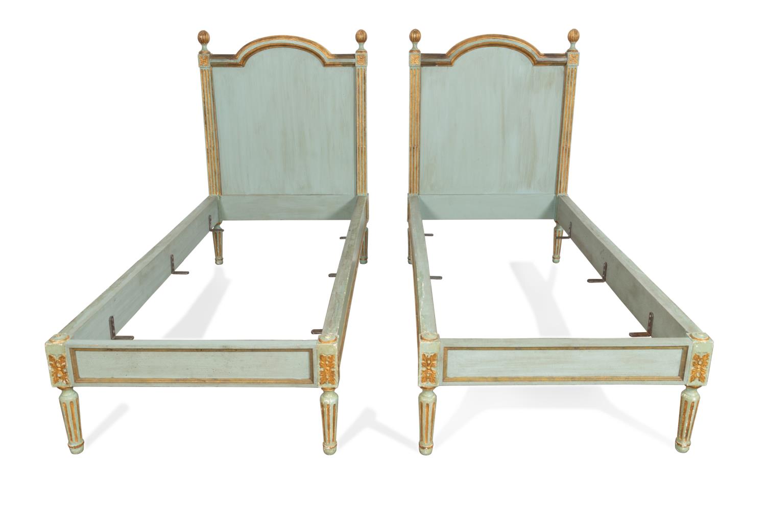 Appraisal: PAIR NEOCLASSICAL STYLE PARCEL GILT TWIN BEDS Pair of green