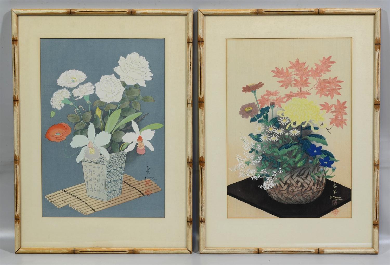 Appraisal: Bakufu Ohno Japanese - color woodblock Floral Still Lifes each