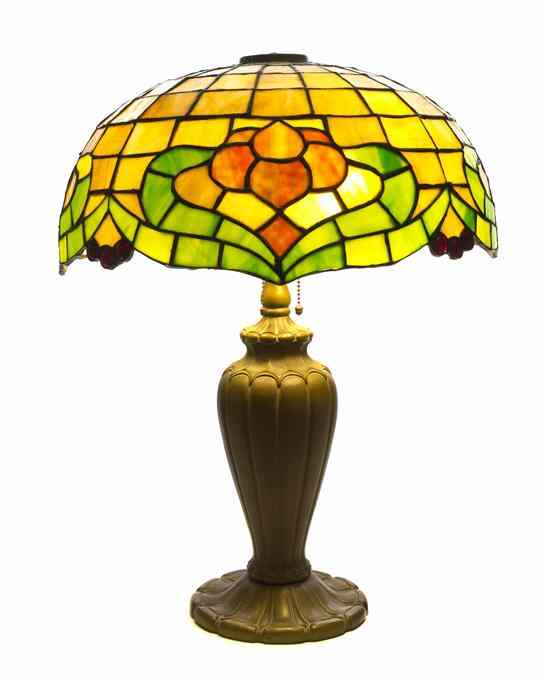 Appraisal: An American Leaded Glass Lamp the domed geometric shade with