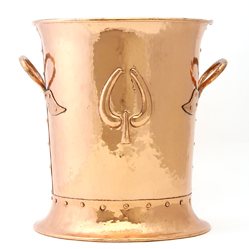 Appraisal: GUSTAV STICKLEY Hammered copper pail embossed with spade-shaped motif and