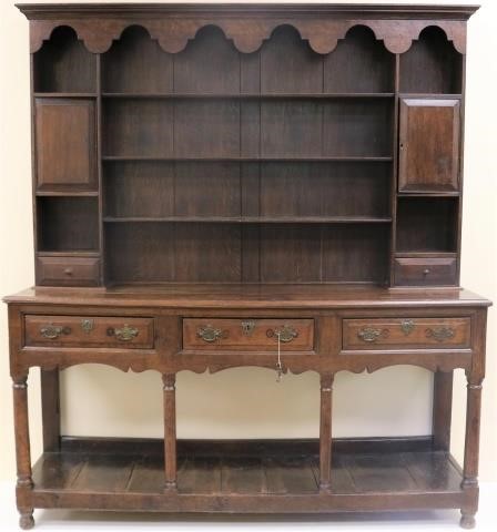 Appraisal: TH CENTURY ENGLISH OAK WELSH CUPBOARD WITHNATURAL FINISH NARROW STEP