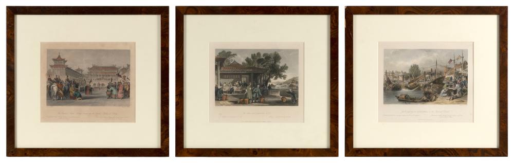 Appraisal: AFTER THOMAS ALLOM BRITAIN - THREE HAND-COLORED COPPERPLATE ENGRAVINGS THE