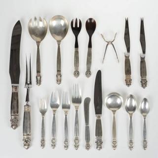 Appraisal: Georg Jensen Denmark Acorn silver flatware set th c incl