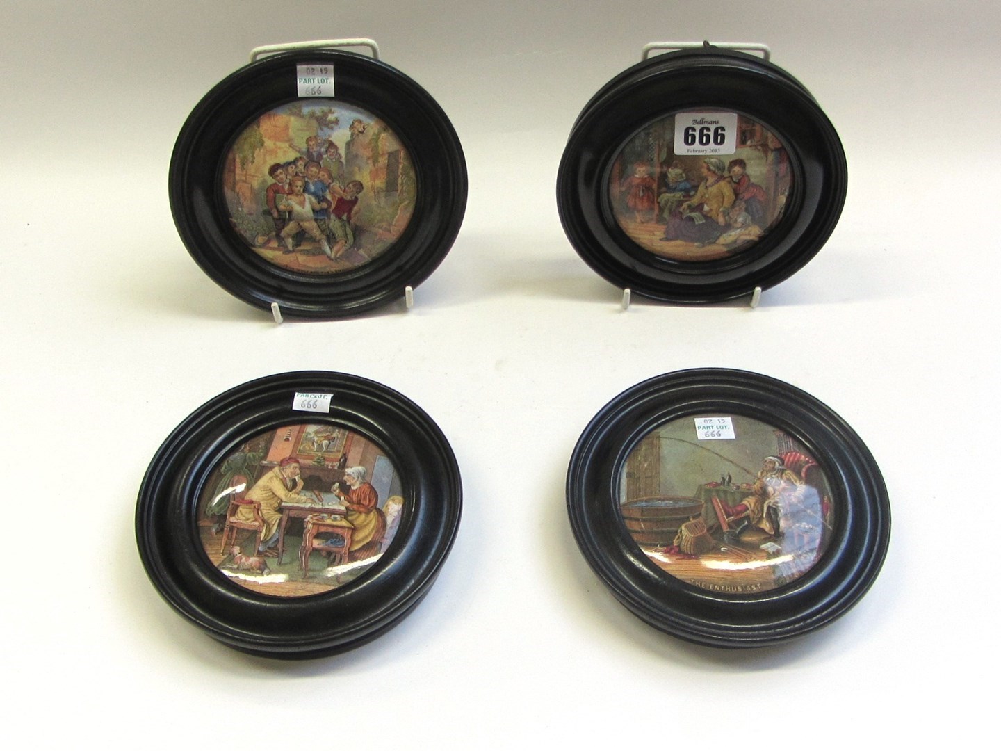 Appraisal: Four Prattware pot lids The Wolf and the Lamb The