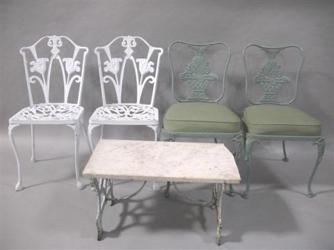 Appraisal: TWO PAIRS PAINTED WROUGHT IRON GARDEN CHAIRS th century one