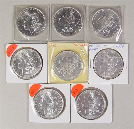 Appraisal: Eight Uncirculated Morgan Dollars Dates include -O -S -O and