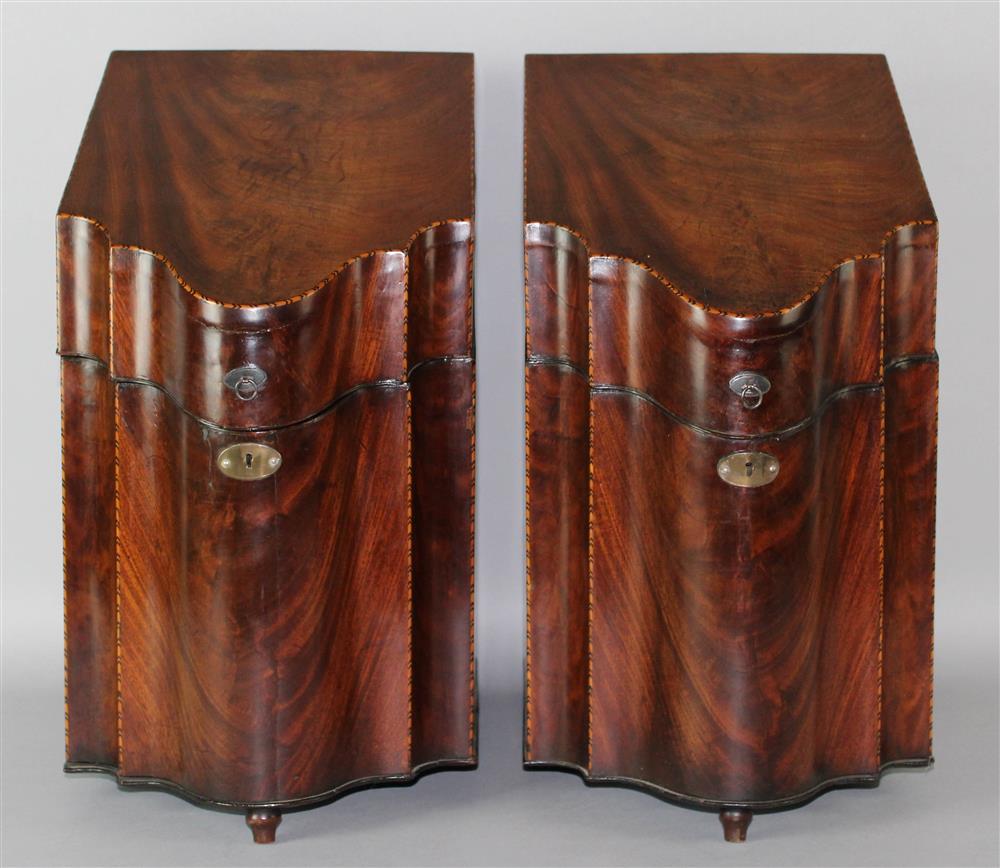 Appraisal: PAIR OF GEORGIAN INLAID MAHOGANY KNIFE BOXES each having a