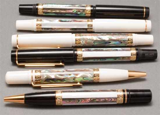 Appraisal: Danitrio ''Brillante'' black mother-of-pearl fountain pen two similar black mother-of-pearl