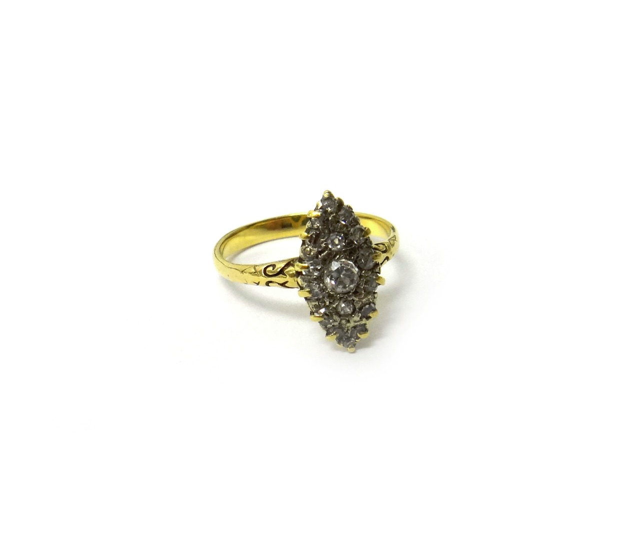 Appraisal: A gold and diamond set marquise shaped cluster ring mounted