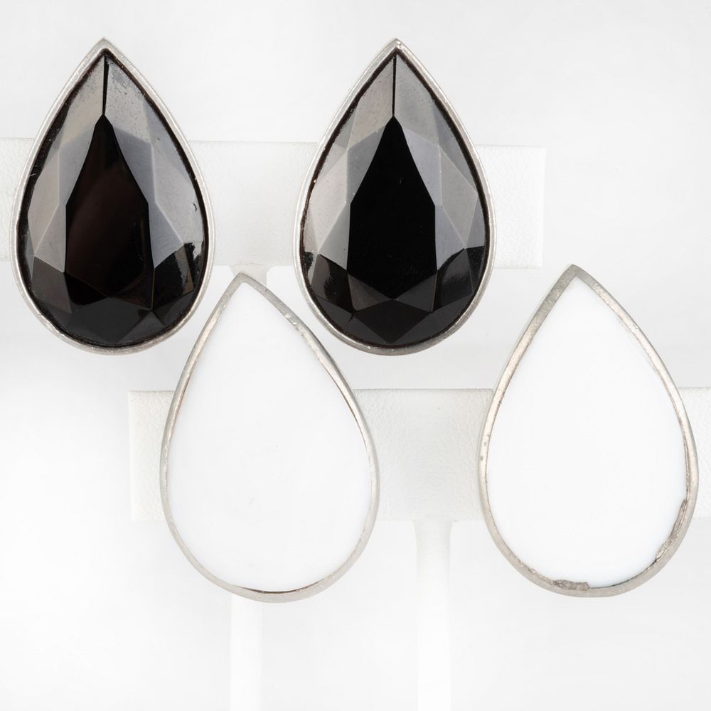 Appraisal: Two Pairs of Tess Design Silver Black Crystal and White