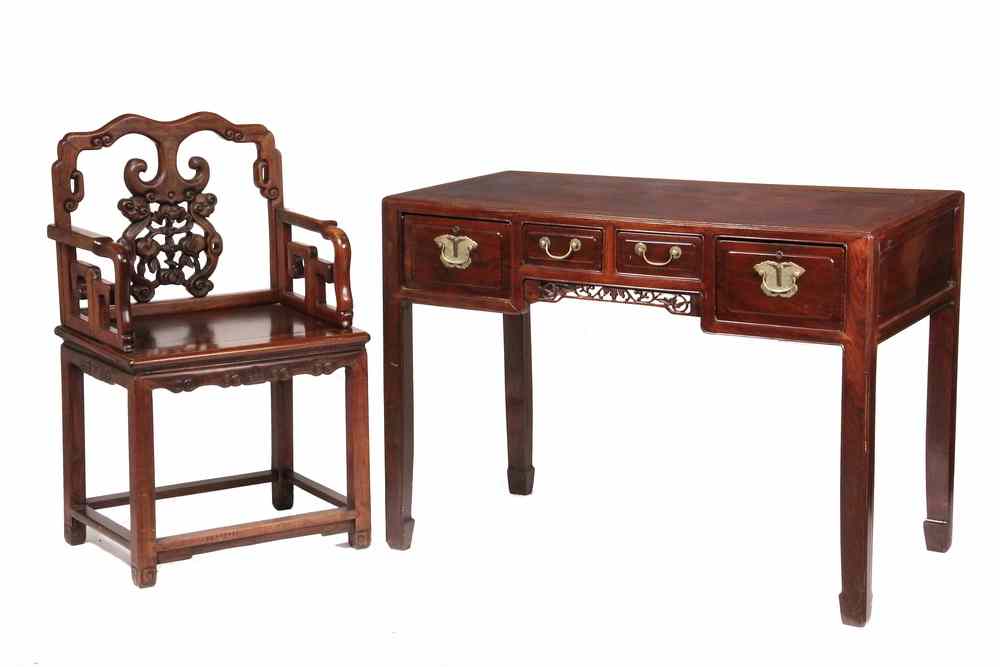 Appraisal: CHINESE DESK WITH CHAIR - Early th c Chinese Desk