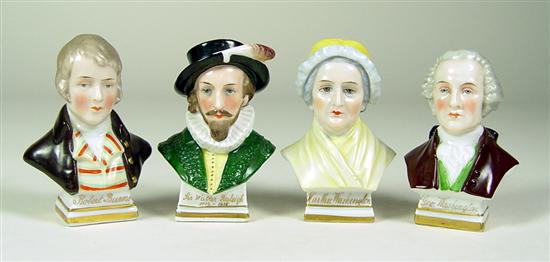 Appraisal: Set of Four Dresden Germany Miniature Busts Martha Washington George