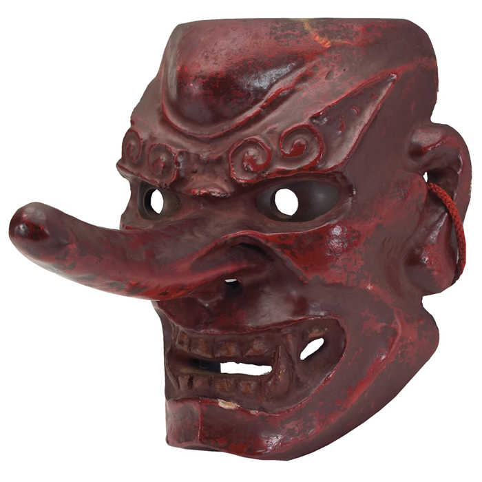 Appraisal: Japanese noh mask plaster intricately sculpted and painted Tengu goblin