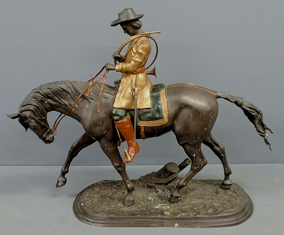 Appraisal: Large bronze after P J Mene of a huntsman and