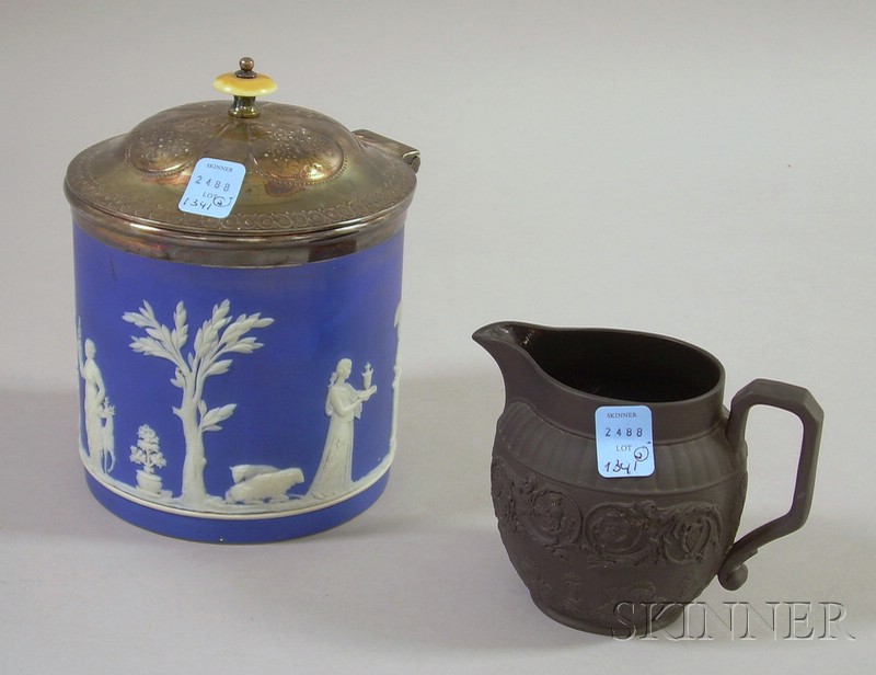 Appraisal: Wedgwood Blue Jasper Dip and Plated Silver-mounted Biscuit Jar and